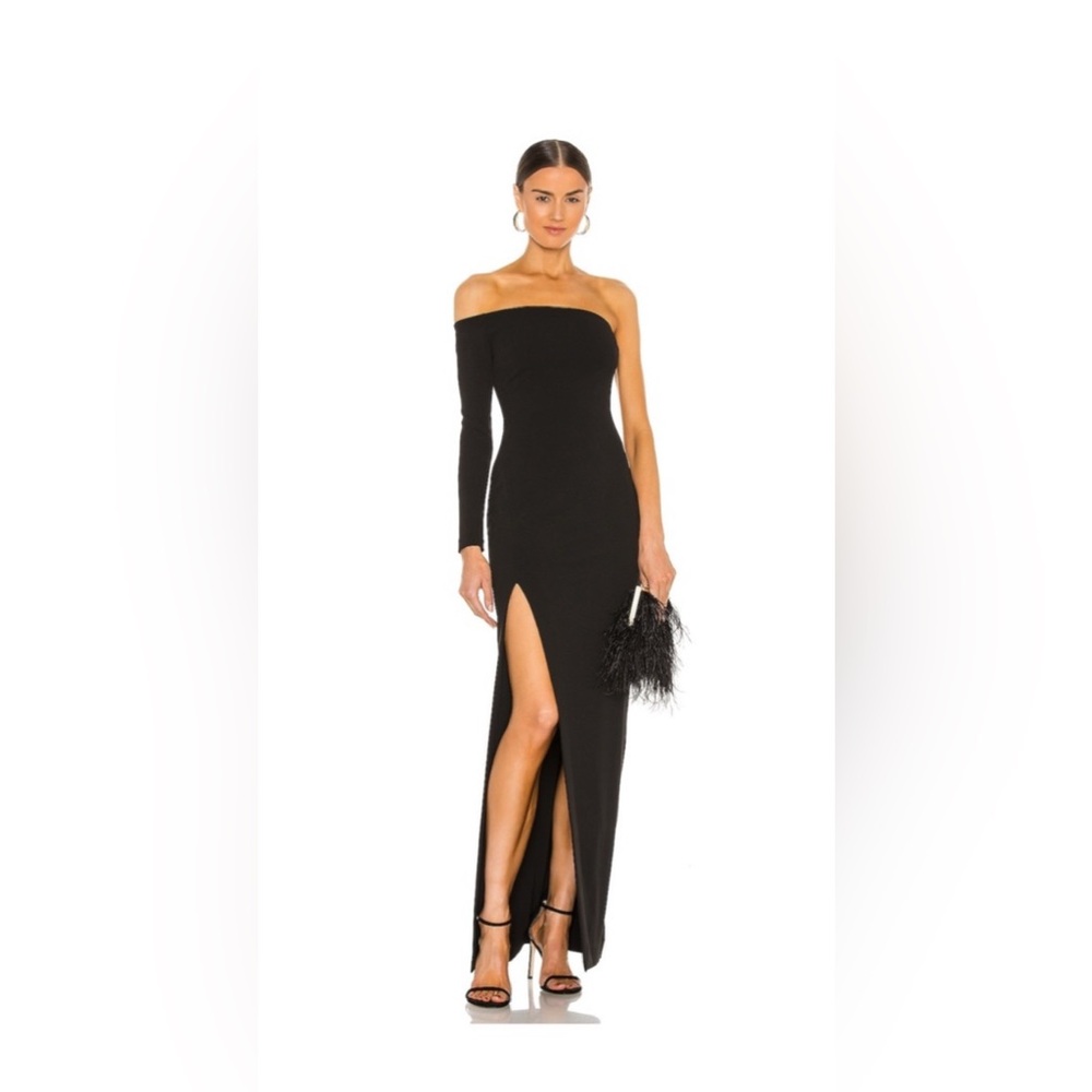 Solace London Black One-Shoulder Maxi Dress with Thigh Slit - Picture 2 of 3